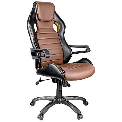 Кресло игровое Helmi HL-S03 «Drift», экокожа черная/коричневая, вставка ткань оранжевая
