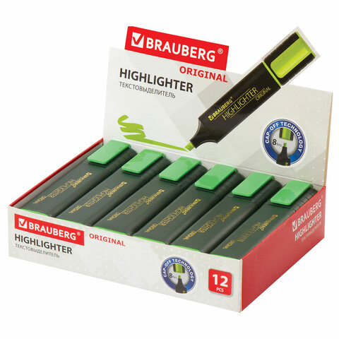 Текстовыделитель BRAUBERG «ORIGINAL», ЗЕЛЕНЫЙ, линия 1-5 мм
