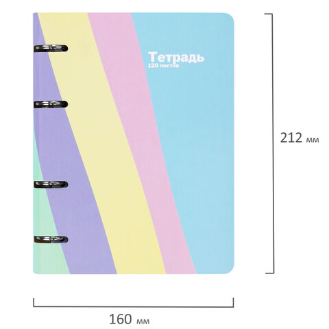 Тетрадь на кольцах А5 160×212 мм, 120 л., картон, матовая ламинация, клетка, BRAUBERG, кросс-серия PASTEL