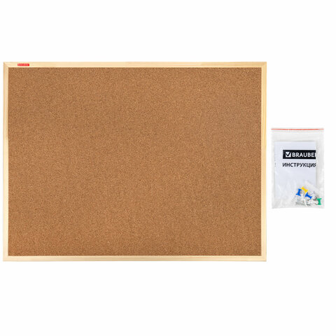 Доска пробковая для объявлений 90×120 см, деревянная рамка, BRAUBERG Wood
