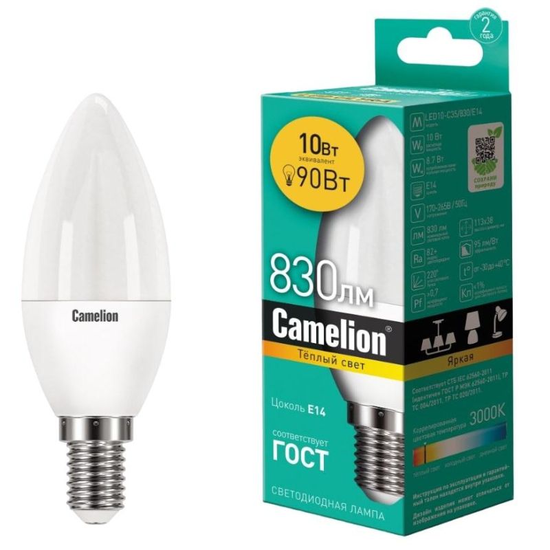 превью Лампа светодиодная Camelion LED10-C35/830/E14 10Вт 220В