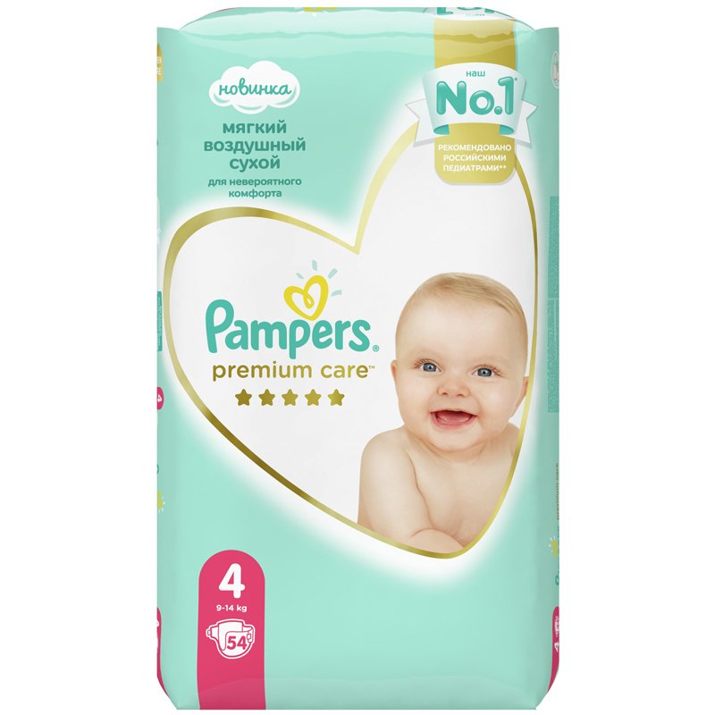 превью Подгузники КОМПЛЕКТ 54 шт. PAMPERS (Памперс) «Premium Care», размер 4 (9-14 кг)
