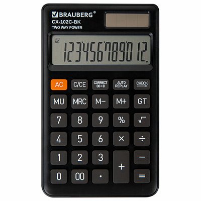 Калькулятор карманный BRAUBERG CX-102C-BK (76×126 мм)12 разрядовдвойное питаниеЧЕРНЫЙ272647