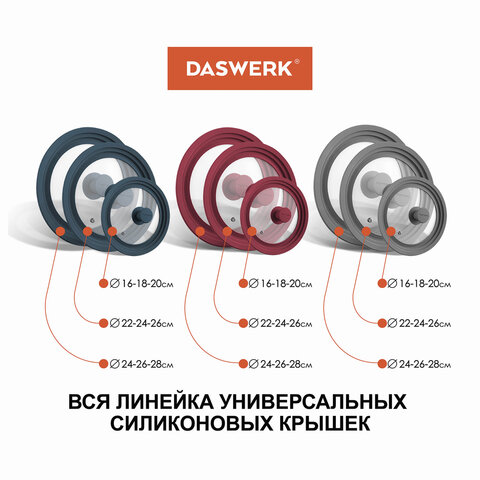 Крышка для любой сковороды и кастрюли универсальная 3 размера (24-26-28 см) серая, DASWERK