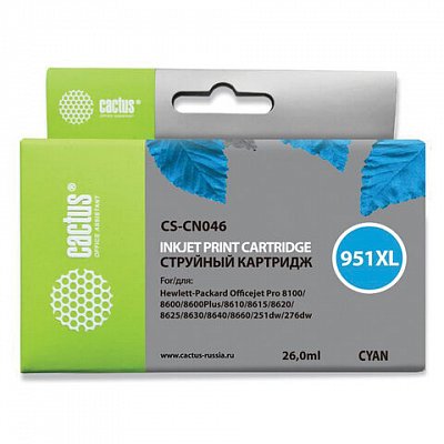 Картридж струйный CACTUS совместимый (CN046AE) OfficeJet 8100/ 8600, №951XL, голубой, 26 мл