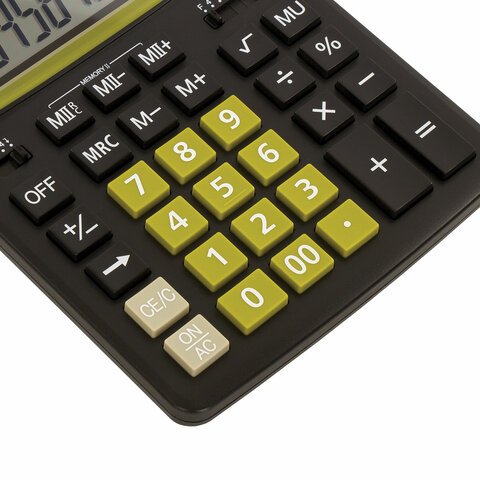 Калькулятор настольный BRAUBERG EXTRA-12-BKOL (206×155 мм), 12 разрядов, двойное питание, ЧЕРНО-ОЛИВКОВЫЙ