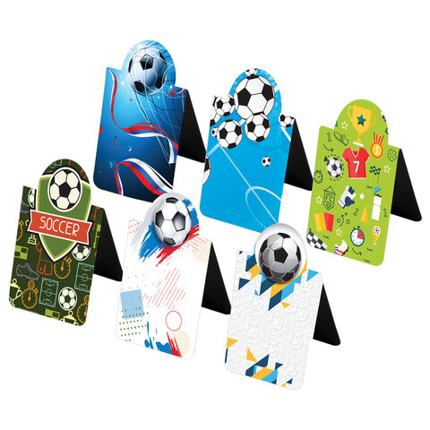 Закладки для книг МАГНИТНЫЕ c высечкой, «FOOTBALL», набор 6 шт., 35×25 мм, BRAUBERG