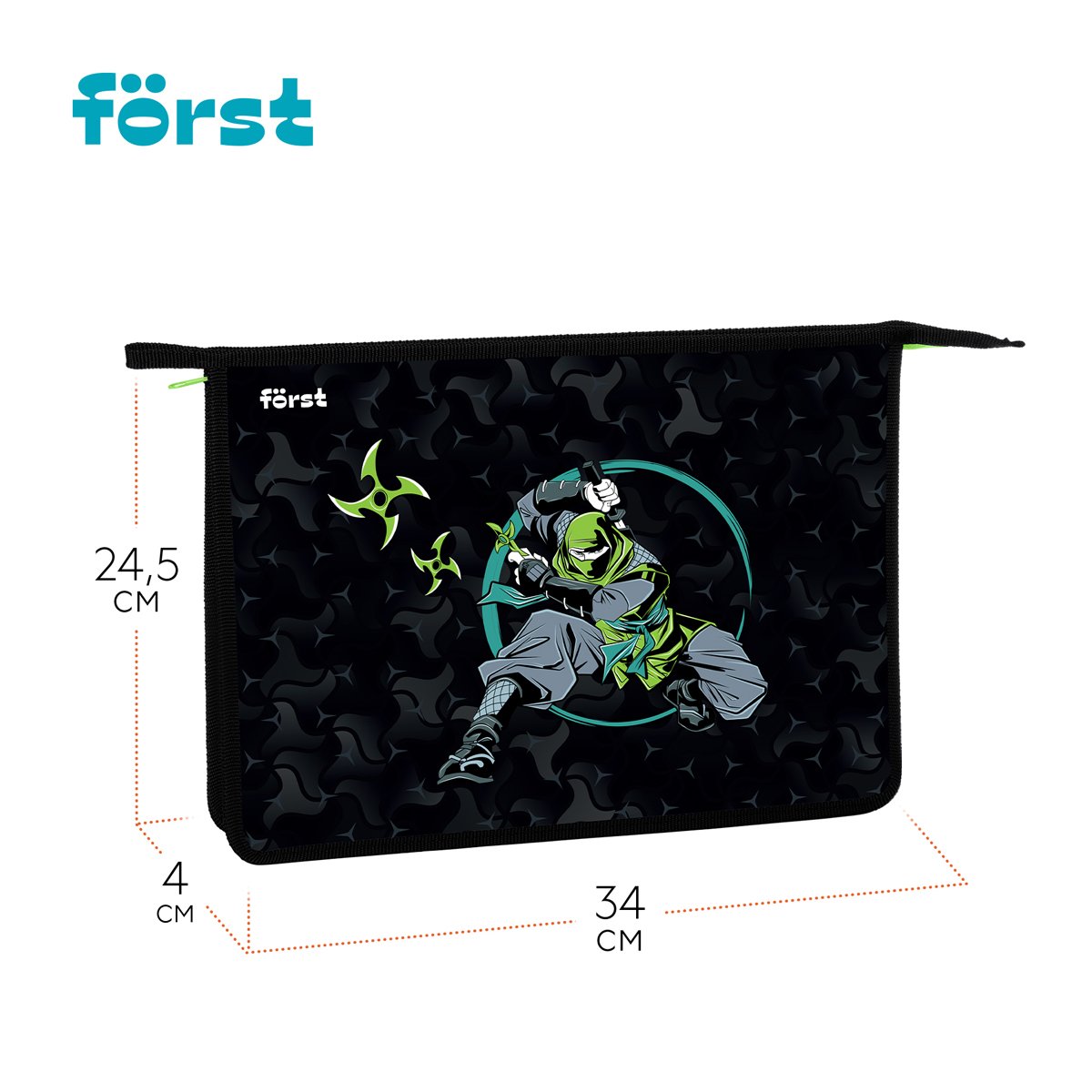Папка для тетрадей 1 отделение, А4 Först «Ninja», 340×245×40мм, пластик, на молнии