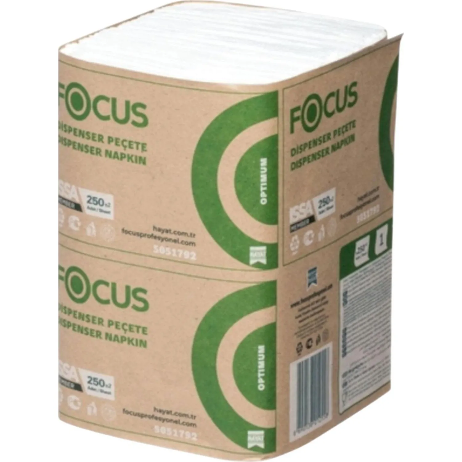 превью Салфетки бумажные для диспенсера Focus Optimum N2 24x18 см белые 1-слойные 250 листов (18 пачек в упаковке, 5051792/50002668)
