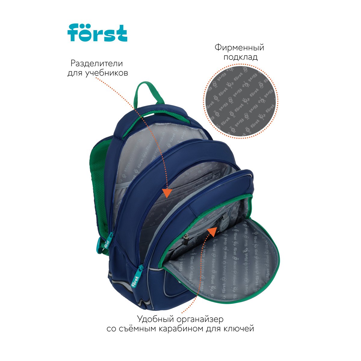 Рюкзак Först F-Cute «BMX» 37×29×17 см, 3 отделения, 2 кармана, эргономичная спинка