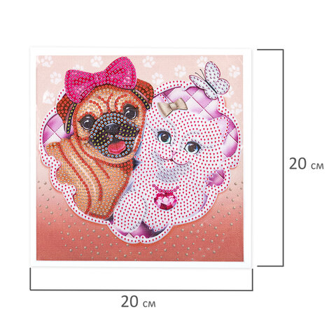 Картина стразами (алмазная мозаика) 20×20 см, ЮНЛАНДИЯ «Пушистые друзья», в деревянной рамке