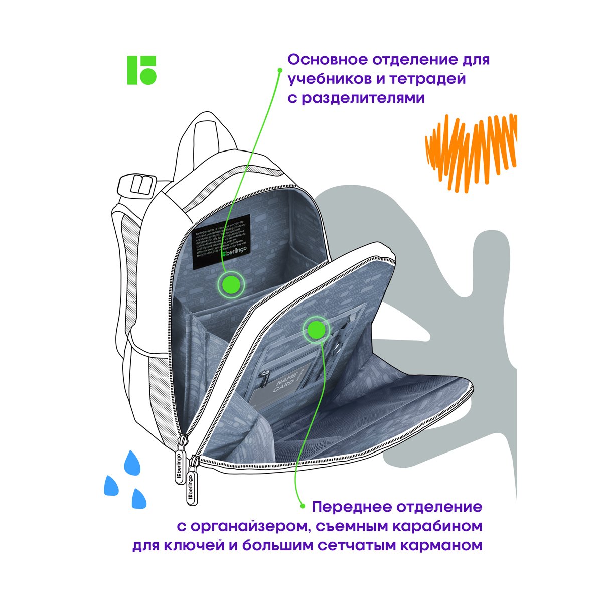 Ранец Berlingo Expert Max «Little dreamer» 38×29×16см, 2 отделения, 2 кармана, анатомическая спинка, дождевик в комплекте