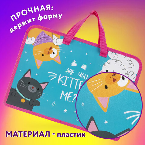 Папка на молнии с ручками ЮНЛАНДИЯ А4, 1 отделение, пластик, ширина 45 мм, «Cat gang»
