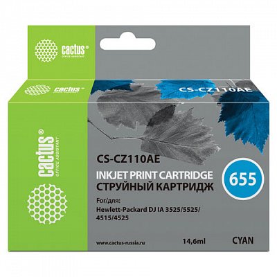 Картридж струйный CACTUS совместимый (CZ110AE) Deskjet Ink Advantage 3525/4515 и другие, №655, голубой