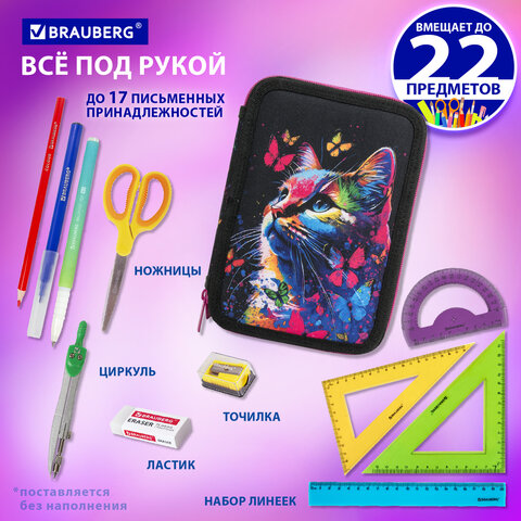 Пенал BRAUBERG, 2 отделения, полиэстер, 21×14 см, «Butterfly catcher»