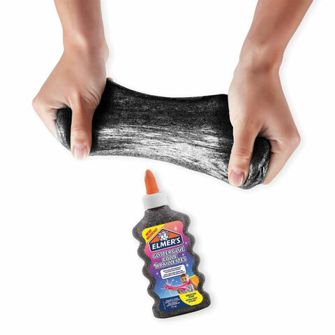 Клей канцелярский Elmers «Glitter Glue», 177мл, для слаймов, черный, с блестками, прозрачный