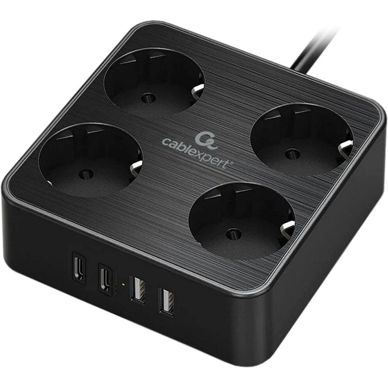 превью Сетевой фильтр Cablexpert Plate 4р/2м, 10А, 2xUSB, черный(PLT-4-C2U2-B-2)