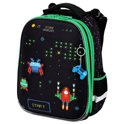 Ранец BRAUBERG PREMIUM, 2 отделения, с брелоком, «Space strike», патчи на липучках, 38×29х16 см