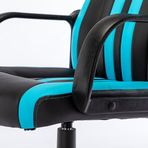 Кресло компьютерное «BRABIX Stripe GM-202», экокожа, черное/голубое