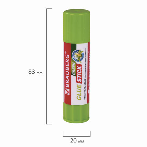 Клей-карандаш на натуральной основе BRAUBERG GREEN, 8 г