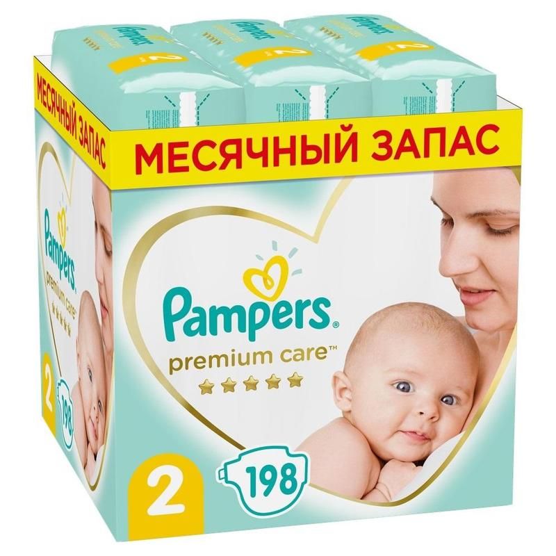 превью Подгузники Pampers Premium Care Mini Мега Супер Упаковка 2 (S) 4-8 кг (198 штук в упаковке)
