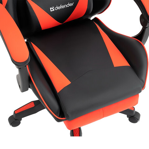 Кресло компьютерное DEFENDER Tornado, 2 подушки, подставка для ног, экокожа, черное/красное, ш/к 26722