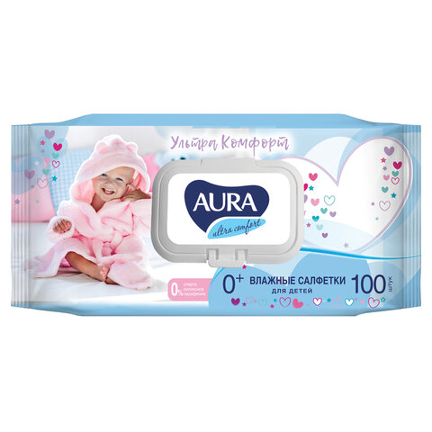 превью Влажные салфетки детские Aura Ultra comfort 100 штук в упаковке