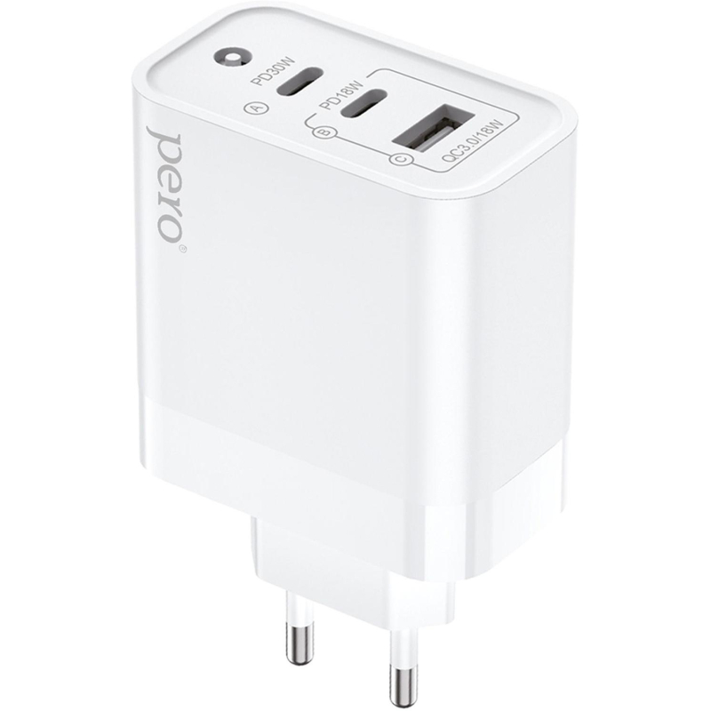 превью Зарядное устройство сетевое PERO TC14 USB-A QC3.0 + 2х USB-C PD, 48W белый