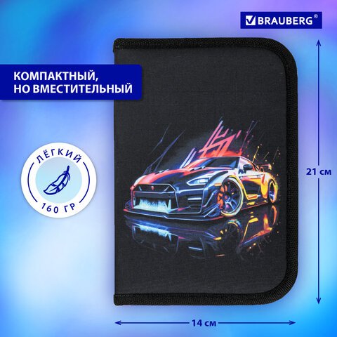 Пенал BRAUBERG, 1 отделение, полиэстер, 21×14 см, «Neon drift»
