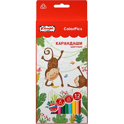 Карандаши цветные 12 цветов Комус Класс ColorPics, трехгранные