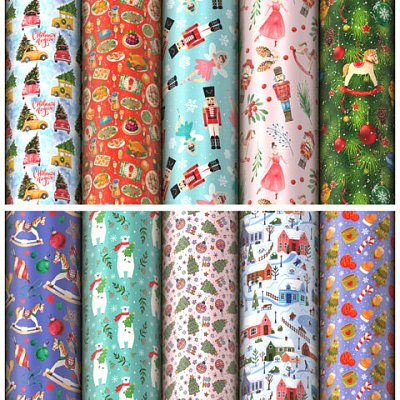 Бумага упаковочная новогодняя «Сказочный подарок», 70×100см, 10 дизайнов ассорти, ЗОЛОТАЯ СКАЗКА