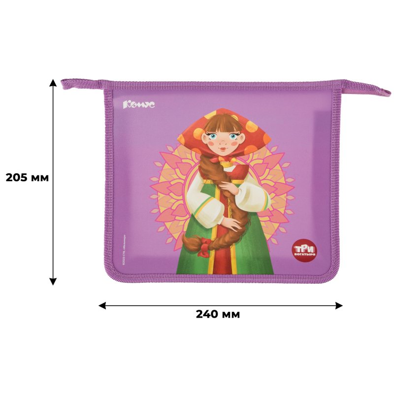 Папка для тетрадей КОМУС Три богатыря Любава, А5.1отд, на молн, пластик, ПТ 713