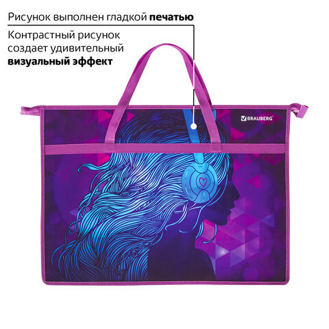 Папка для рисунков и чертежей с ручками BRAUBERG А3, пластик, молния сверху, «Melody»