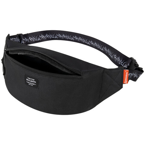 Сумка на пояс BRAUBERG RIO, два отделения, черная с белым, 38×12х8 см, 270822