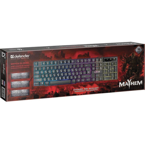 Клавиатура проводная игровая DEFENDER Mayhem GK-360DL, USB, 104 клавиши, с подсветкой, черная