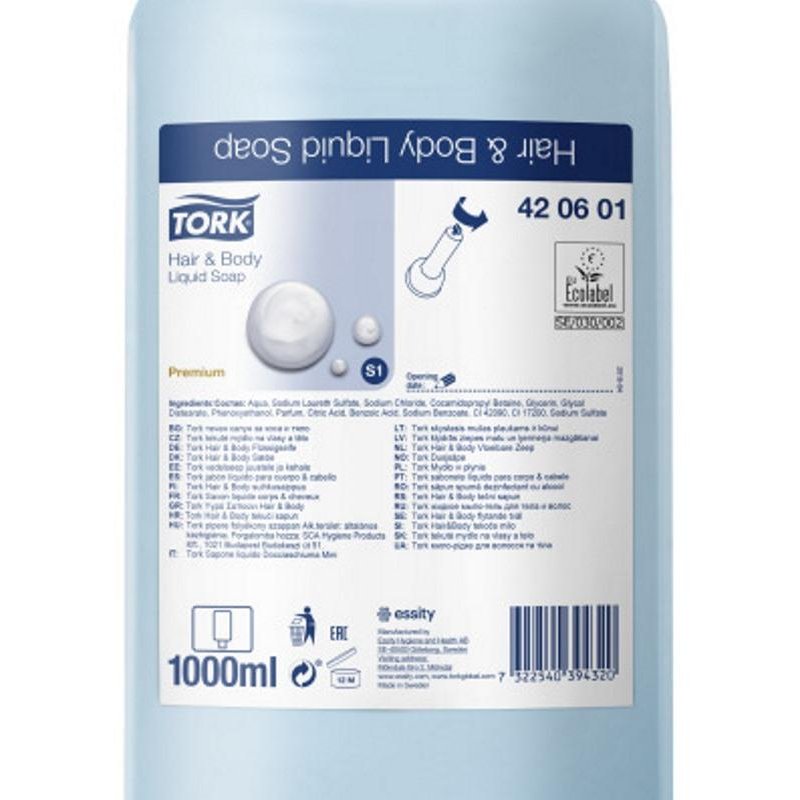 Картридж с жидким мылом-гелем для тела и волос Tork S1 Premium 421601/420601 1000 мл