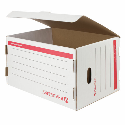 Короб архивный BRAUBERG, 33,8х52,5х30,6 см, для регистраторов/накопителей, фронтальная загрузка, белый