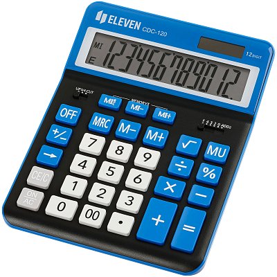 Калькулятор настольный Eleven CDC-120-BK/NV, 12 разрядов, двойное питание, 155×206×38мм, черный/темно-синий
