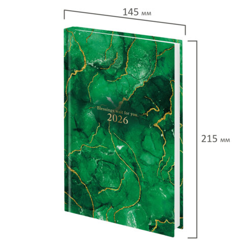 Ежедневник датированный 2026 145×215 мм, А5, STAFF, ламинированная обложка, «Green Marble»