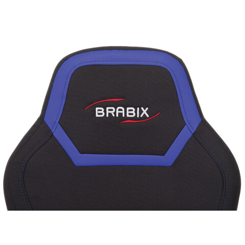 Кресло компьютерное BRABIX «Alpha GM-018», ткань/экокожа, черное/синее, 532638