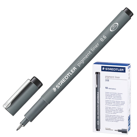 превью Ручка капиллярная STAEDTLER «Pigment Liner», ЧЕРНАЯ, корпус серый, линия письма 0.6 мм
