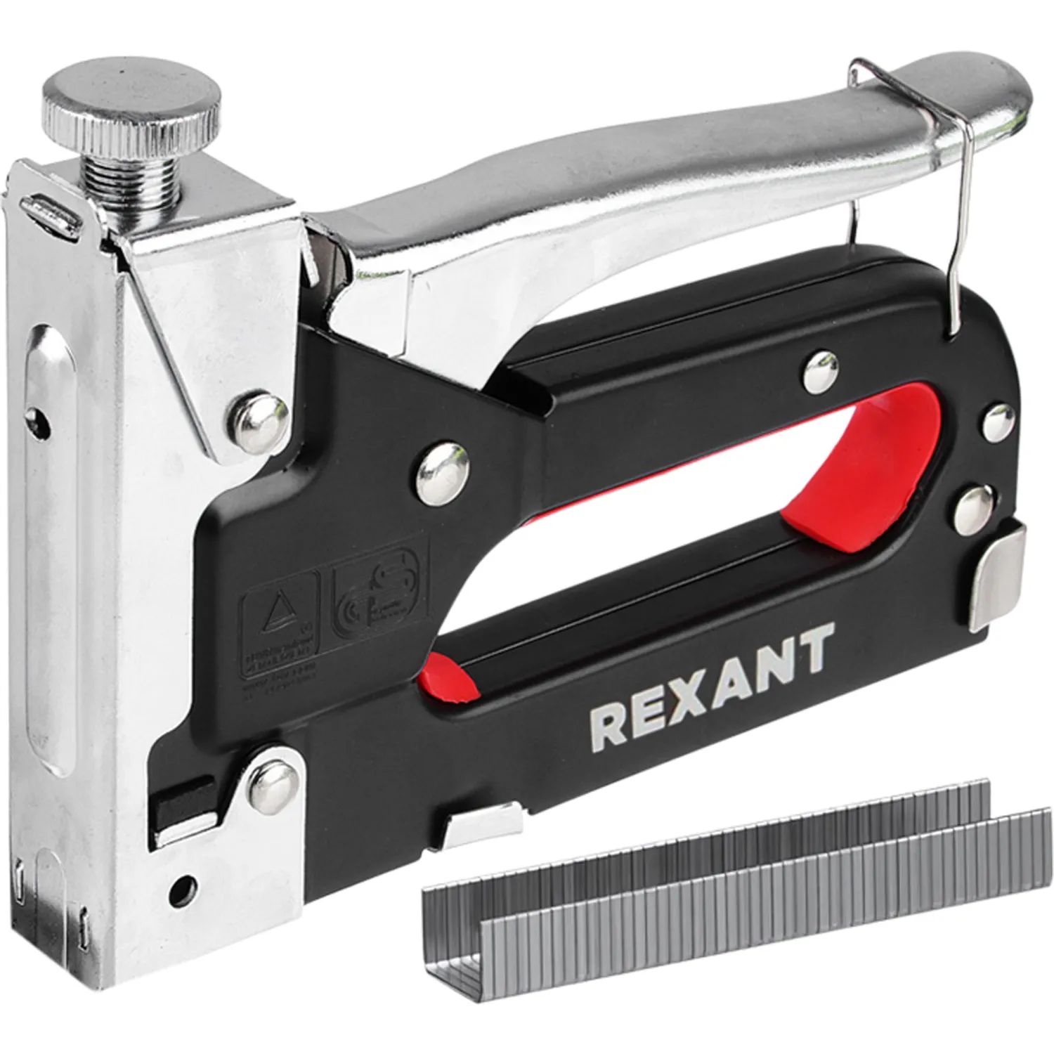 превью Степлер строительный/мебельный Rexant 12-5403 регулируемый со скобами 4-14 мм 50 шт (скобы: тип 36, 8-14 мм, тип 140, 4-14 мм; гвозди: тип 300, 8-12 мм)