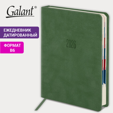 Ежедневник датированный 2026 B6 125×173 мм, GALANT «Vivid», под кожу, зеленый