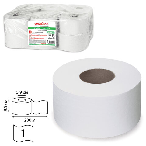 Бумага туалетная 200 м, ЛАЙМА, комплект 12 шт., белая, классик