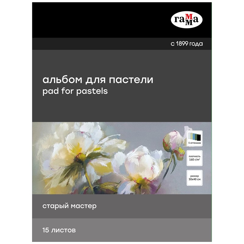 превью Альбом для пастели 15л. 300×400мм на склейке Гамма «Старый Мастер», 160г/м2, ячеистая фактура, 5 цветов, холодные тона