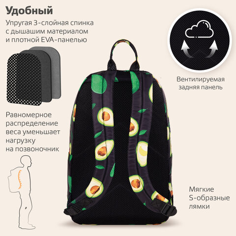 Рюкзак BRAUBERG DREAM универсальный с карманом для ноутбука, эргономичный, «Avocado», 42×26х14 см