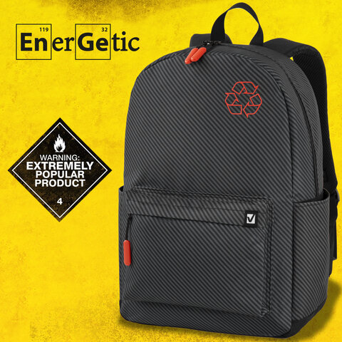 Рюкзак BRAUBERG ENERGETIC универсальный, эргономичный, «Recycle», черный, 43×30х16 см
