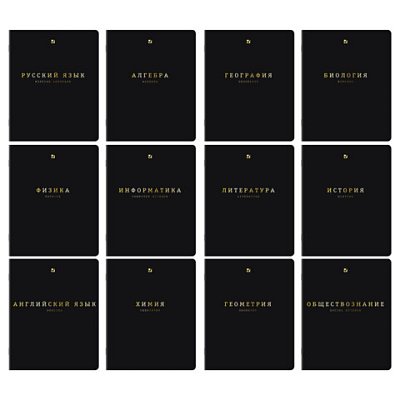 Тетради предметные, КОМПЛЕКТ 12 ПРЕДМЕТОВ, 48 л., Soft-Touch, 3D-фольга, BRAUBERG, «BLACK GOLD»