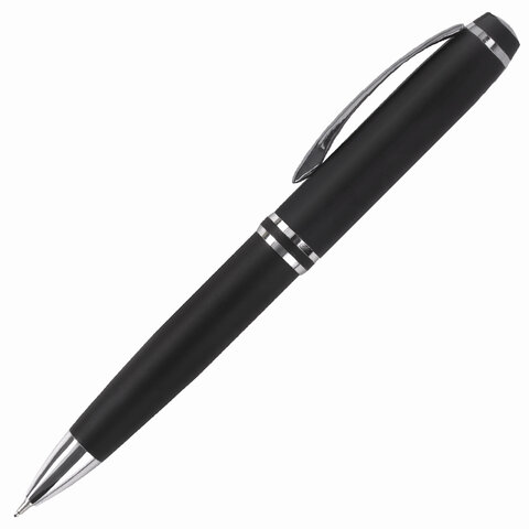 Набор ручек подарочных BRAUBERG Duetto, СИНИЕ, 2 шт: шариковая, перьевая, черный с хромированными деталями