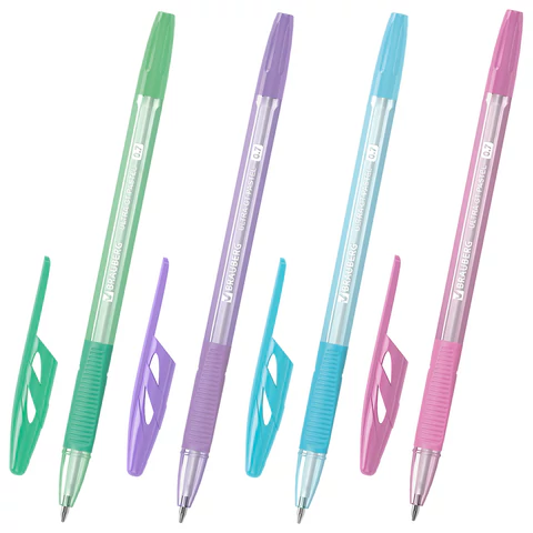 Ручки шариковые с грипом BRAUBERG «ULTRA GT PASTEL», НАБОР 4 ШТУКИ, СИНИЕ, узел 0.7 мм, линия 0.35 мм